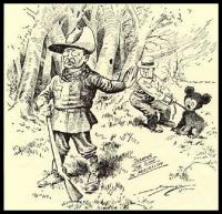 Prezydent Roosevelt i ocalony niedźwiadek na rysunku C. Berrymana z The Washington Post, 1903 r.