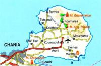Półwysep Akrotiri, Na mapie widoczne jest lotnisko, klasztory w których byliśmy i miasteczko Chania